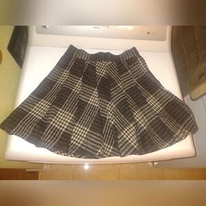 Plaid A-Line Skirt - Dark Black and Brown